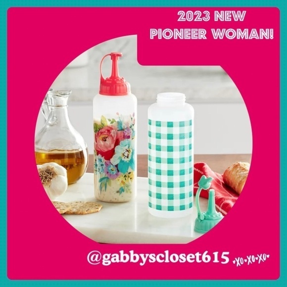 💋 New Pioneer Woman (2) Sweet Romance & Teal Check Plastic Dispenser Bottles - Picture 1 of 10